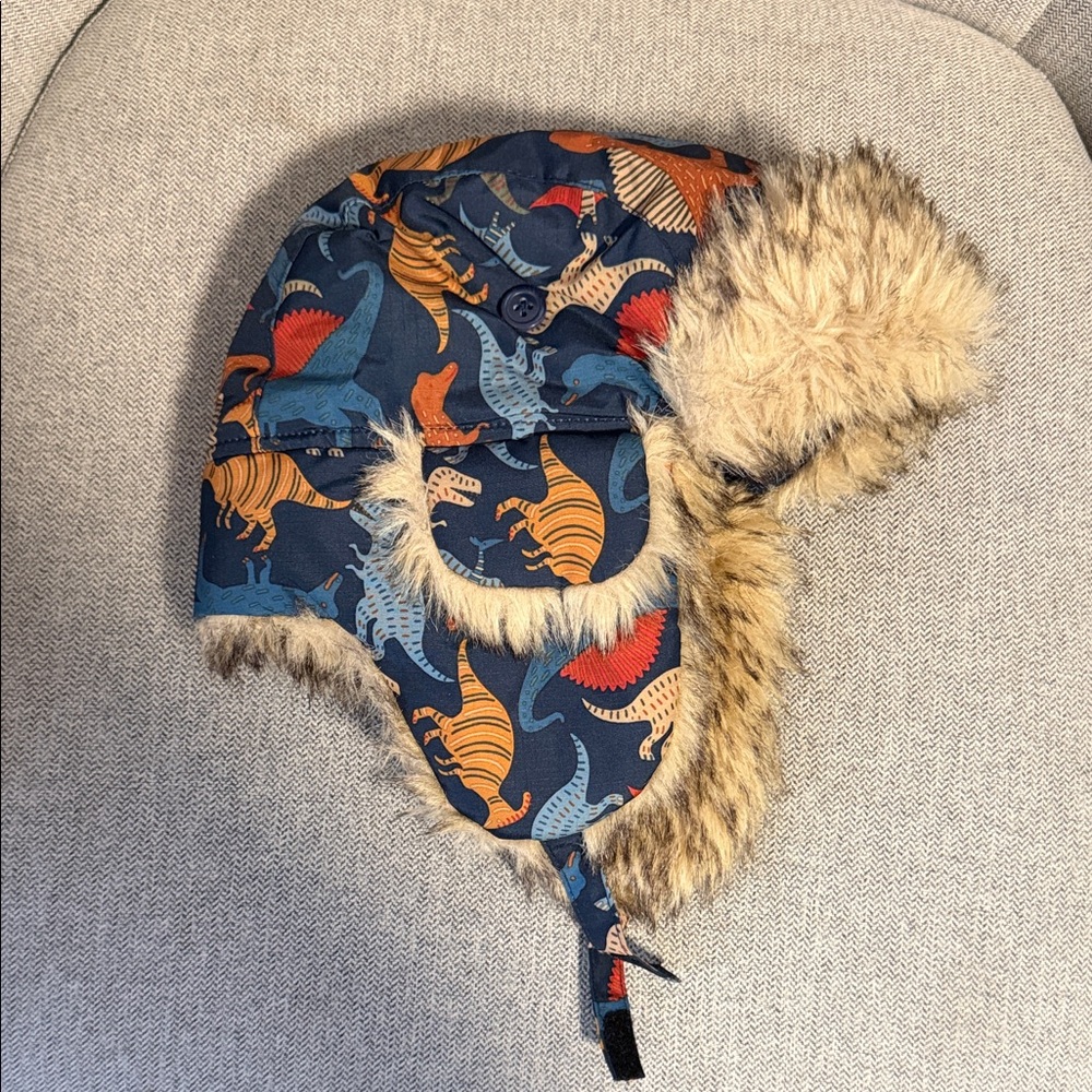 Kids Dinosaur Print Winter Hat with Gloves